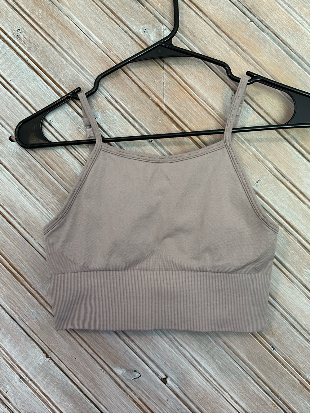 lululemon athletica High-Neck Ribbed-Band Bralette in Taupe